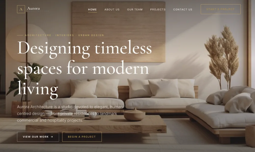 Aurora Architecture portfolio website built by Reigrow Solutions