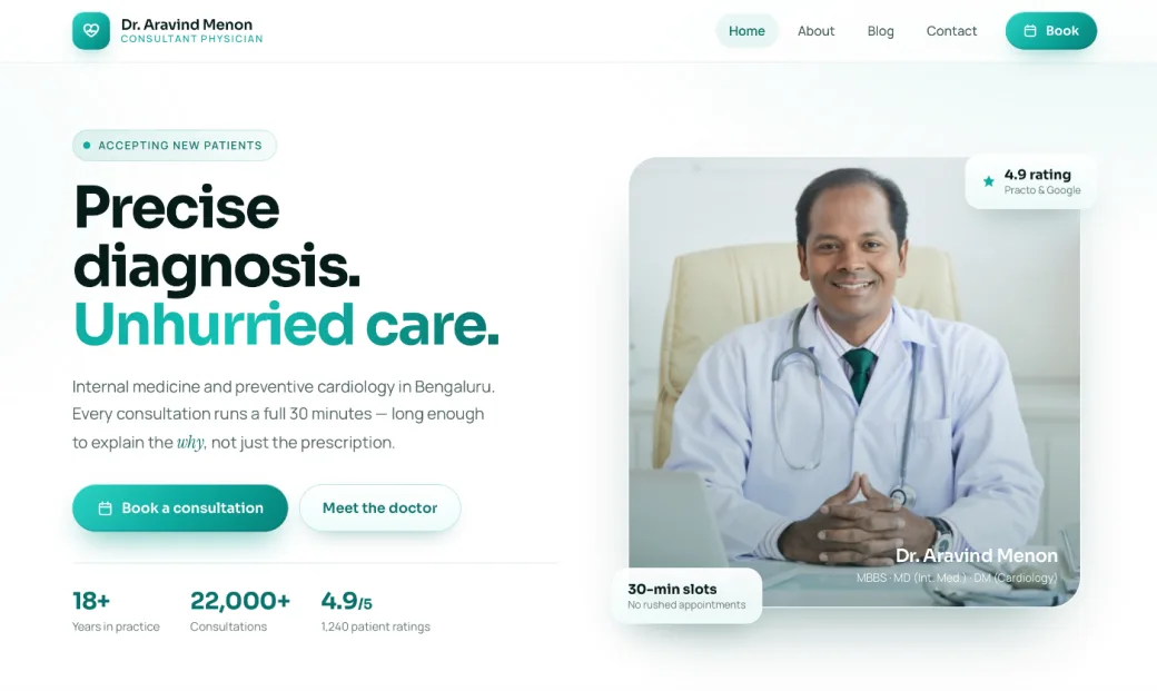 Dr Aravind Menon clinic website built by Reigrow Solutions