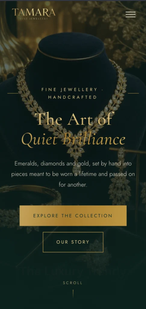 Tamara Fine Jewellery website on a phone