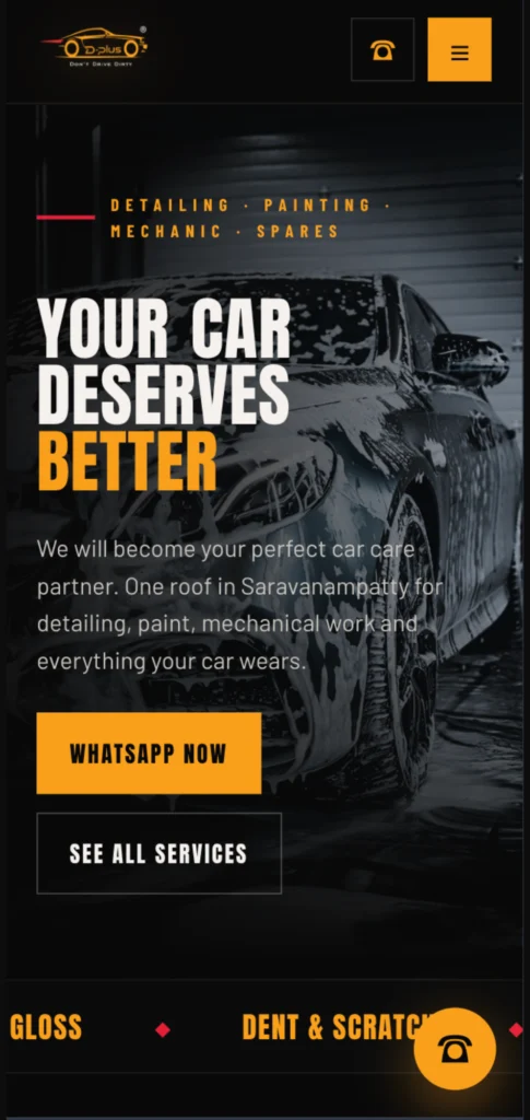 D-Plus Car Care website on a phone